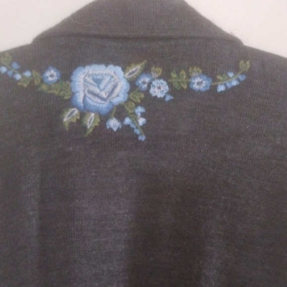 Black Cardigan with Blue Floral Embroidery - Picture 5 of 6